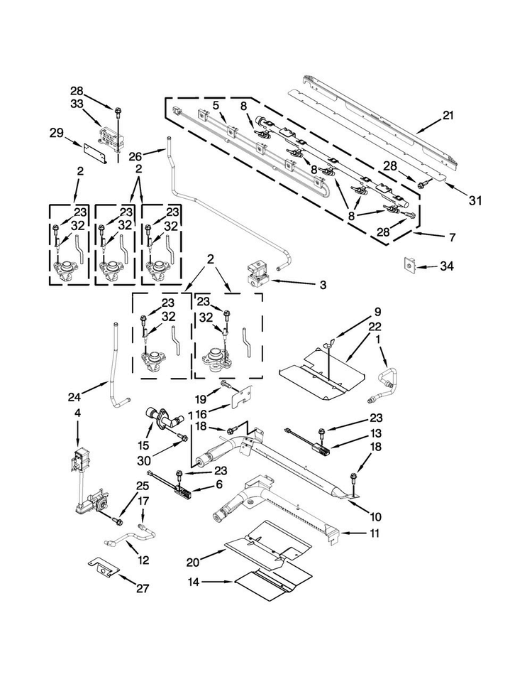 Manifold Parts Diagram and Parts List for MGT8720DE06  Maytag Range