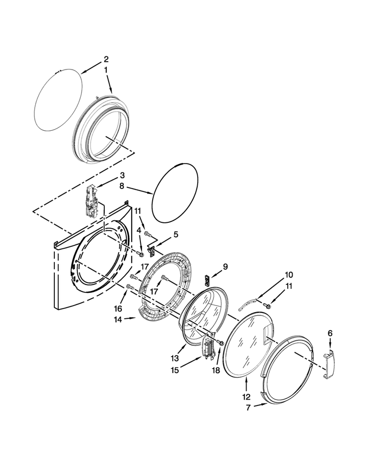 Washer Door Parts Diagram and Parts List for MLE20PNAGW0  Maytag Washer Dryer Combo