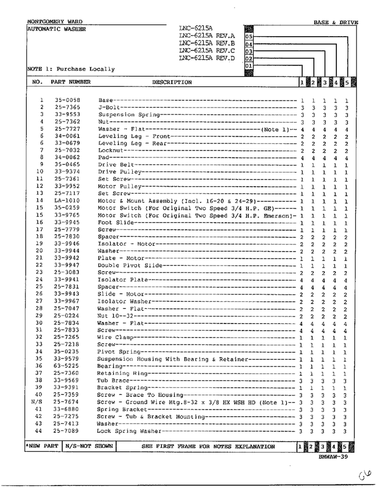Base And Drive Page 2 Diagram and Parts List for 6215A REV D Norge Washer