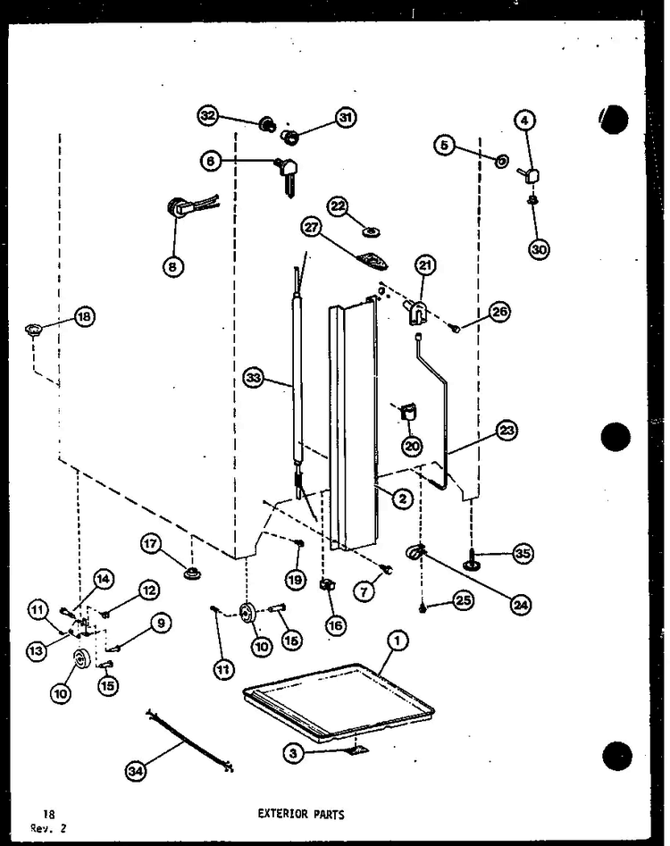 Exterior Parts Diagram and Parts List for TM-516E-P74645-15W  Amana Refrigerator