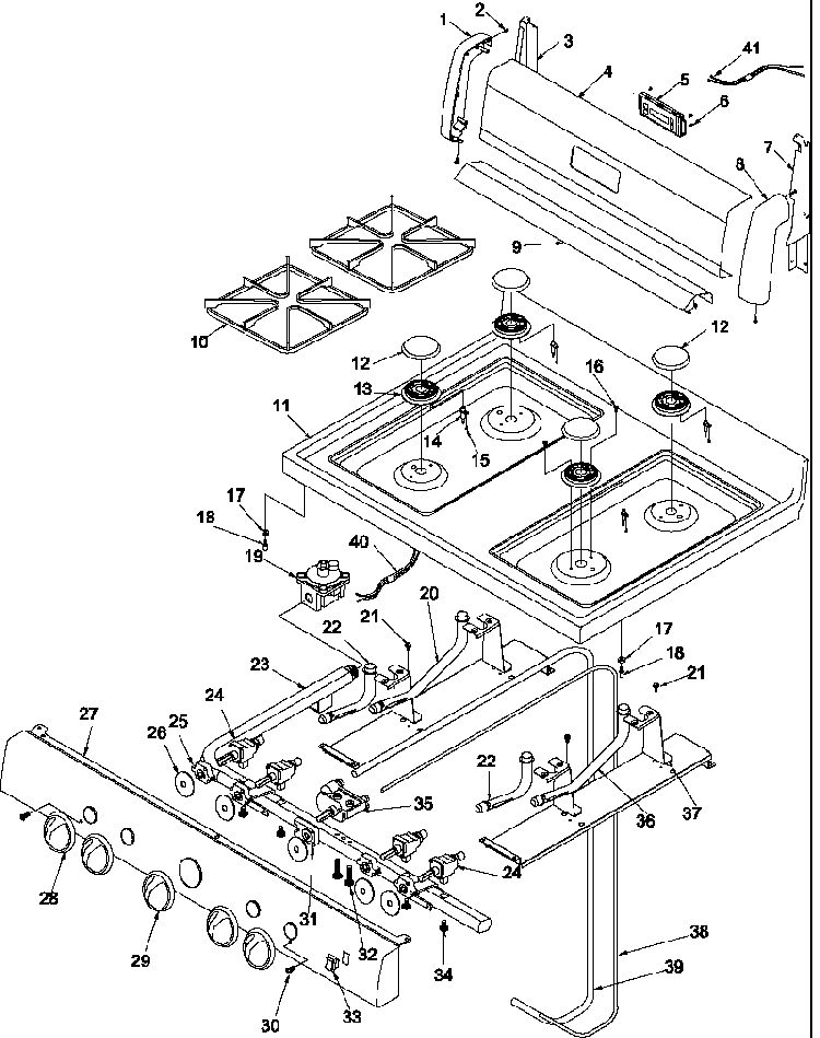 Maintop And Backguard Diagram and Parts List for ARG3600W-P1143372NW  Amana Range