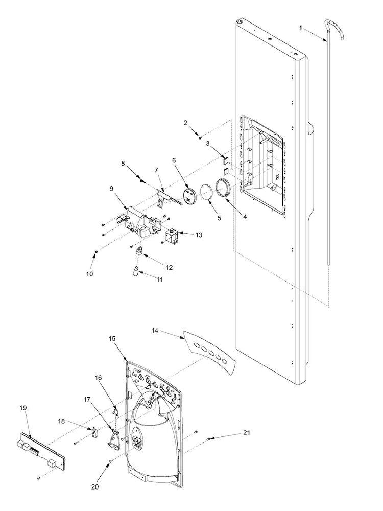 Fz Door And Facade Diagram and Parts List for XRSS267BB-PXRSS267BB1  Amana Refrigerator