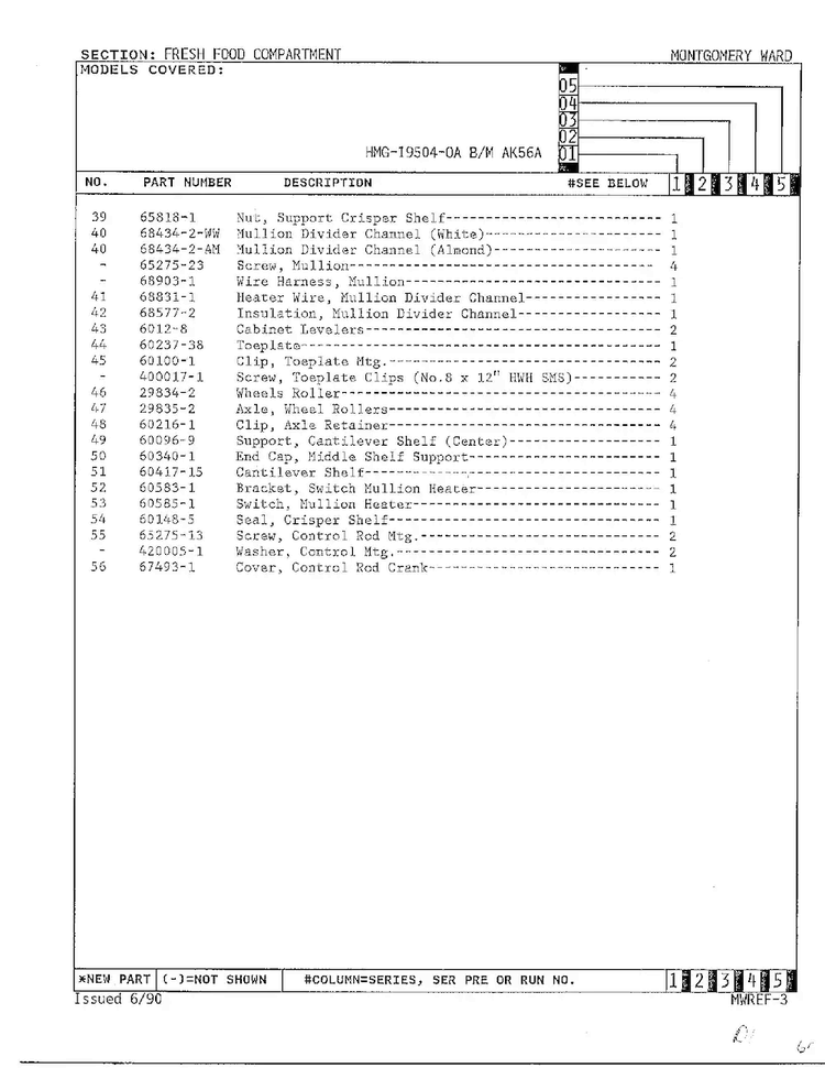 Fresh Food Compartment Page 3 Diagram and Parts List for 19504-0A  Admiral Refrigerator
