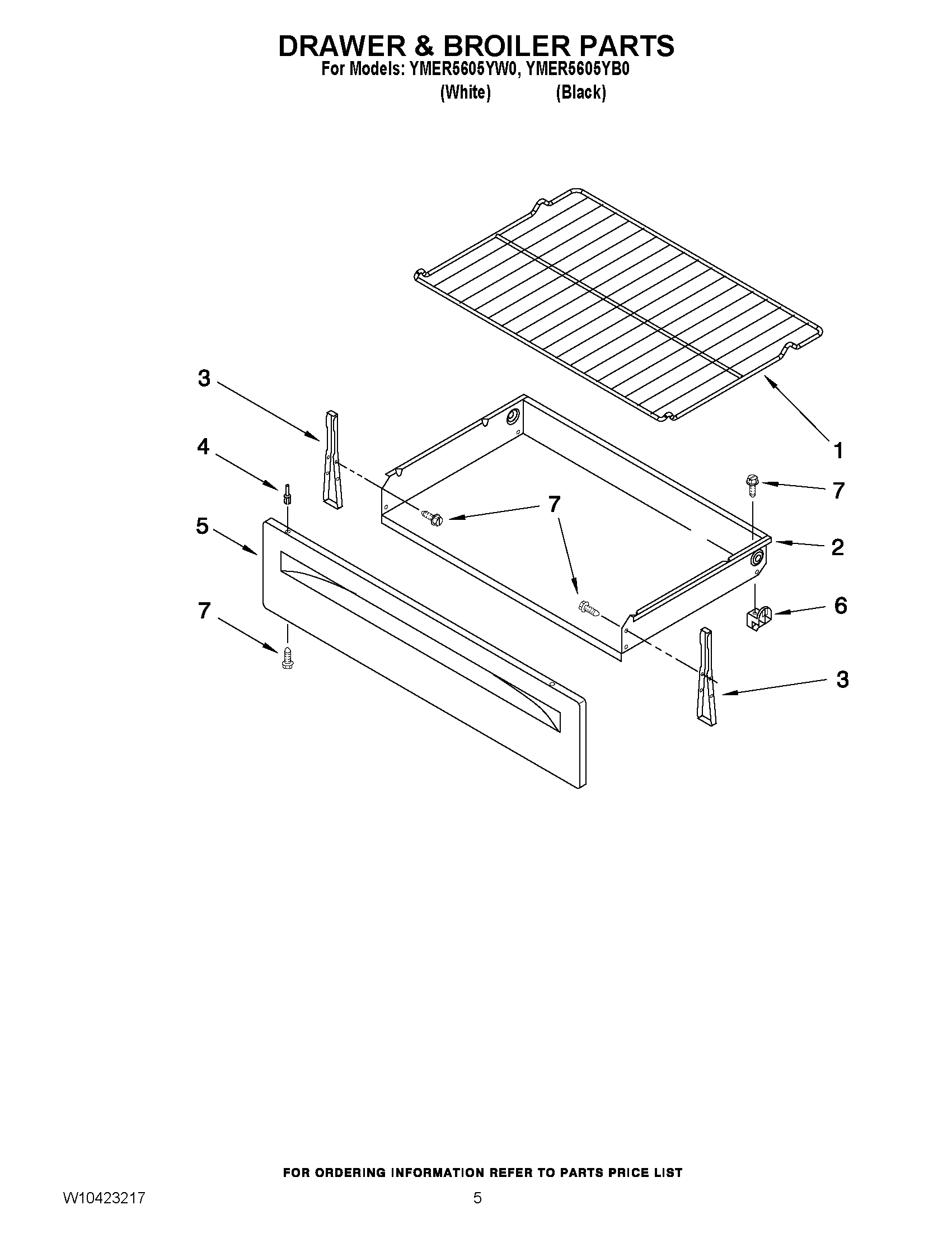 04 - DRAWER & BROILER PARTS Diagram and Parts List for YMER5605YW0  Maytag Range
