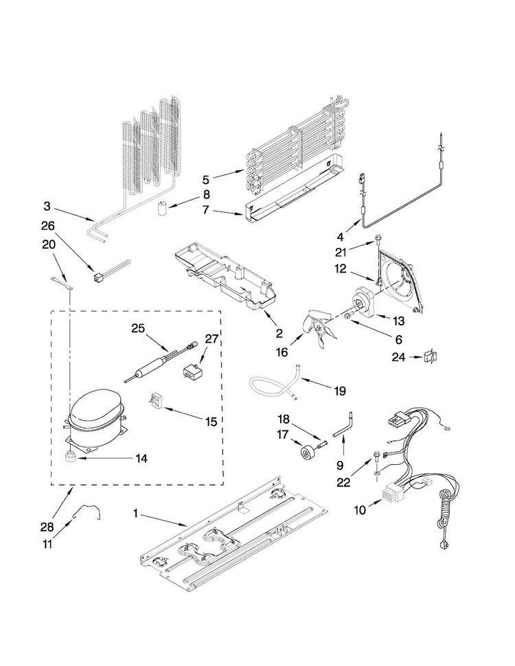 Unit Parts Diagram and Parts List for M1BXXGMYB00  Maytag Refrigerator