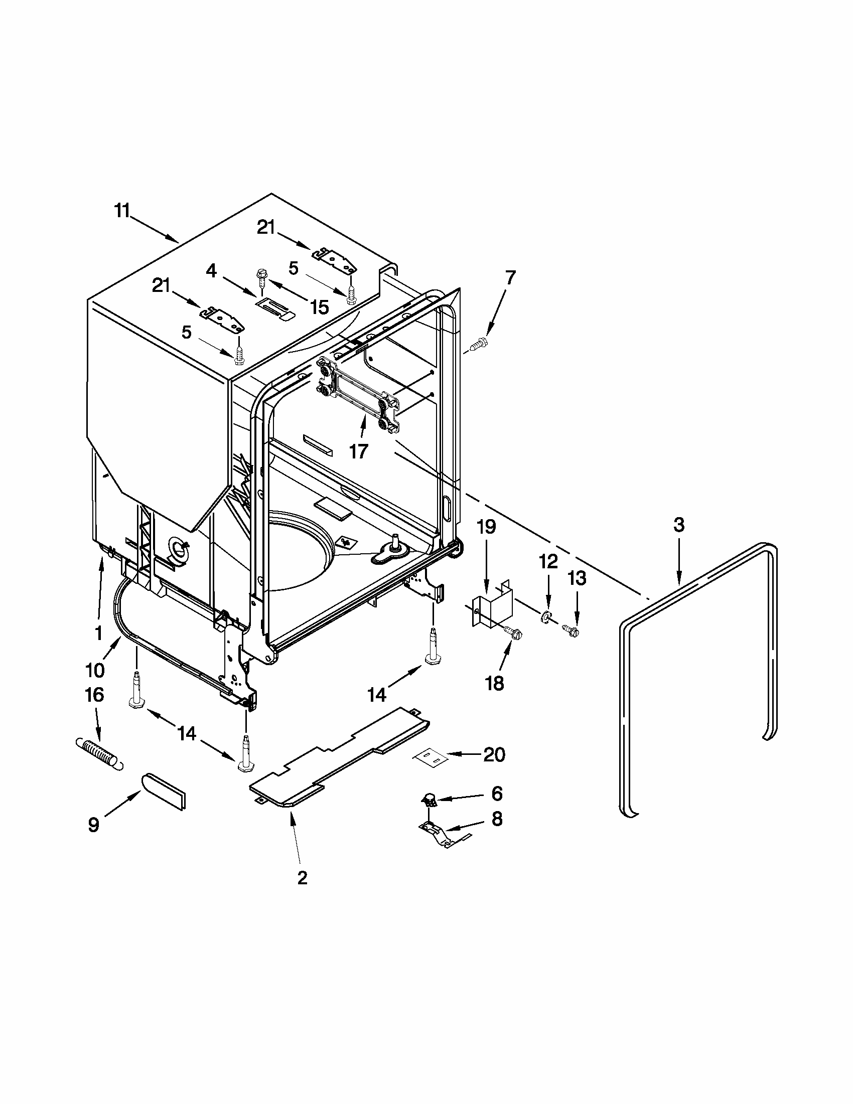 Tub And Frame Parts Diagram and Parts List for MDB6769PAB3  Maytag Dishwasher