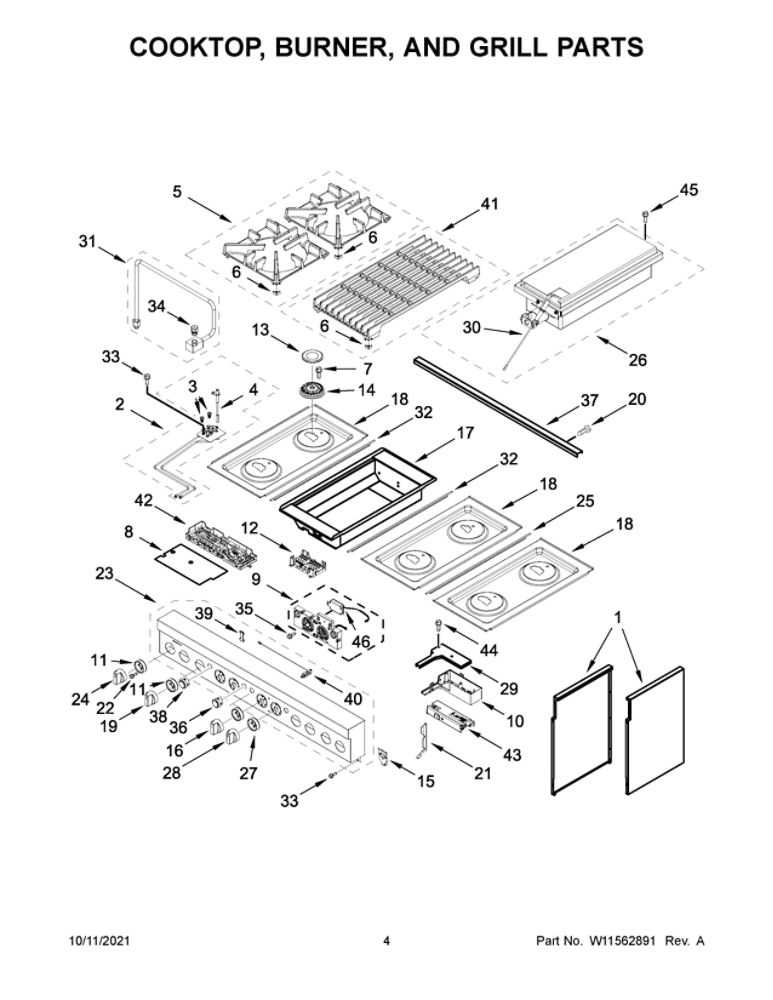 Cooktop, Burner, And Grill Parts Diagram and Parts List for TANKMAN50  Maytag Range