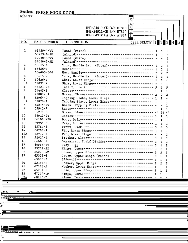 Fresh Food Door Page 2 Diagram and Parts List for 24912-0A  Admiral Refrigerator