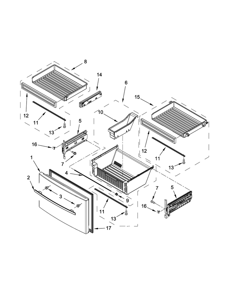 Freezer Door Parts Diagram and Parts List for JFX2897DRM01  Jenn-Air Refrigerator