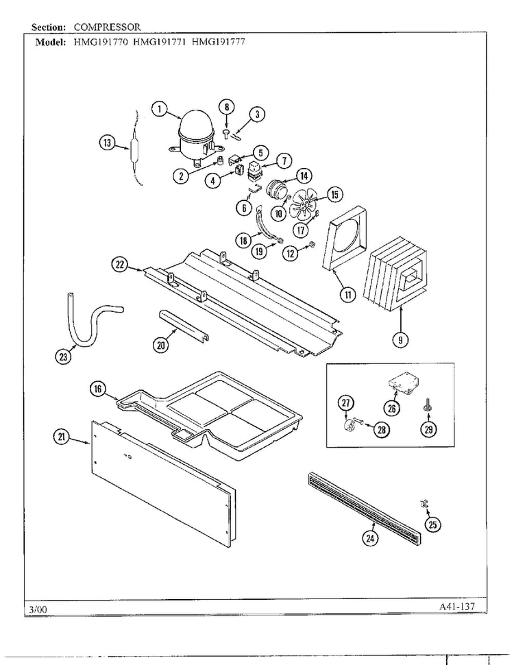 Compressor Diagram and Parts List for HMG191777  Admiral Refrigerator