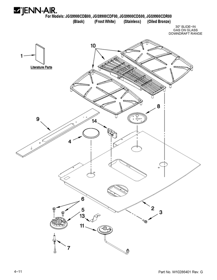 Cooktop Parts Diagram and Parts List for JGS9900CDS00  Jenn-Air Range