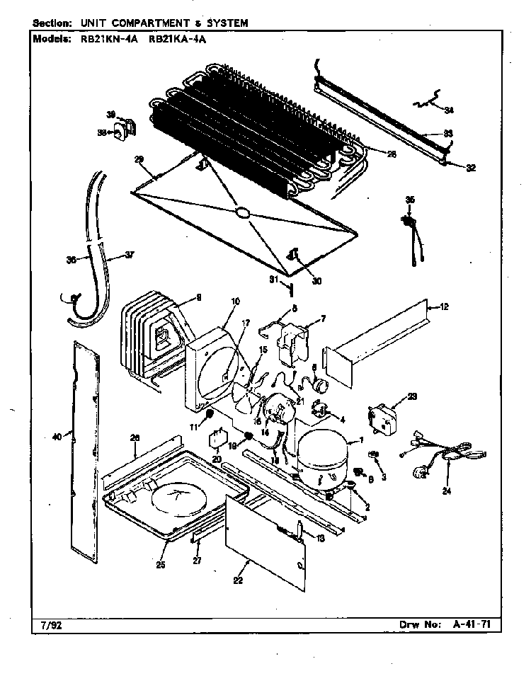 Unit Compartment & System Diagram and Parts List for RB21KN-4A CG83A Magic Chef Refrigerator