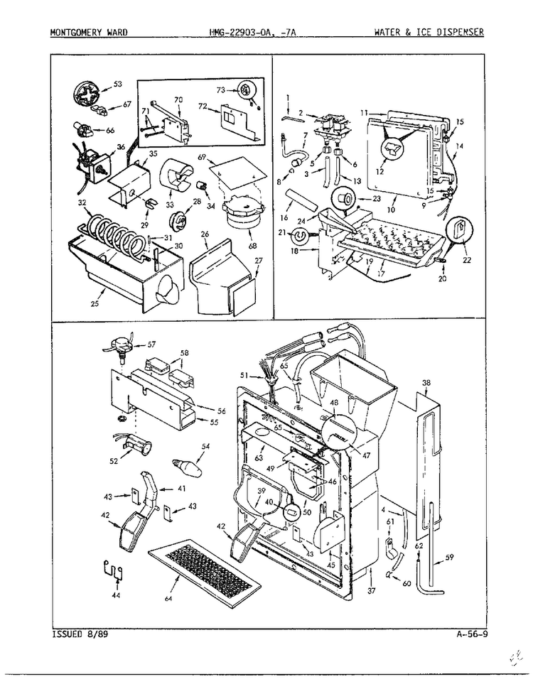 Water And Ice Dispenser Diagram and Parts List for 22903-OA  Admiral Refrigerator