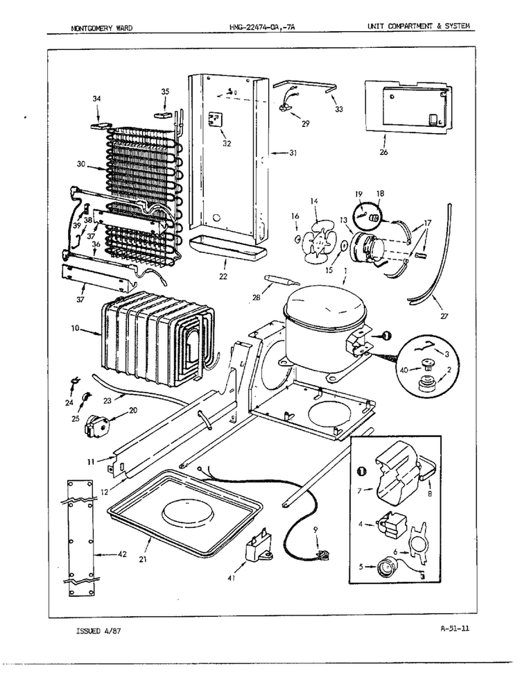 Unit Compartment/system Diagram and Parts List for 22474A  Admiral Refrigerator