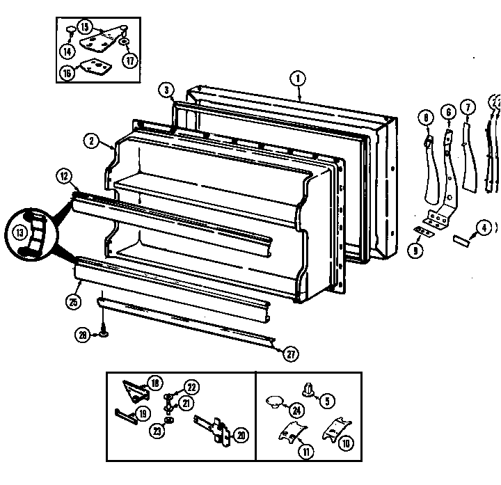 Freezer Door Diagram and Parts List for RB170PA DG25A Magic Chef Refrigerator