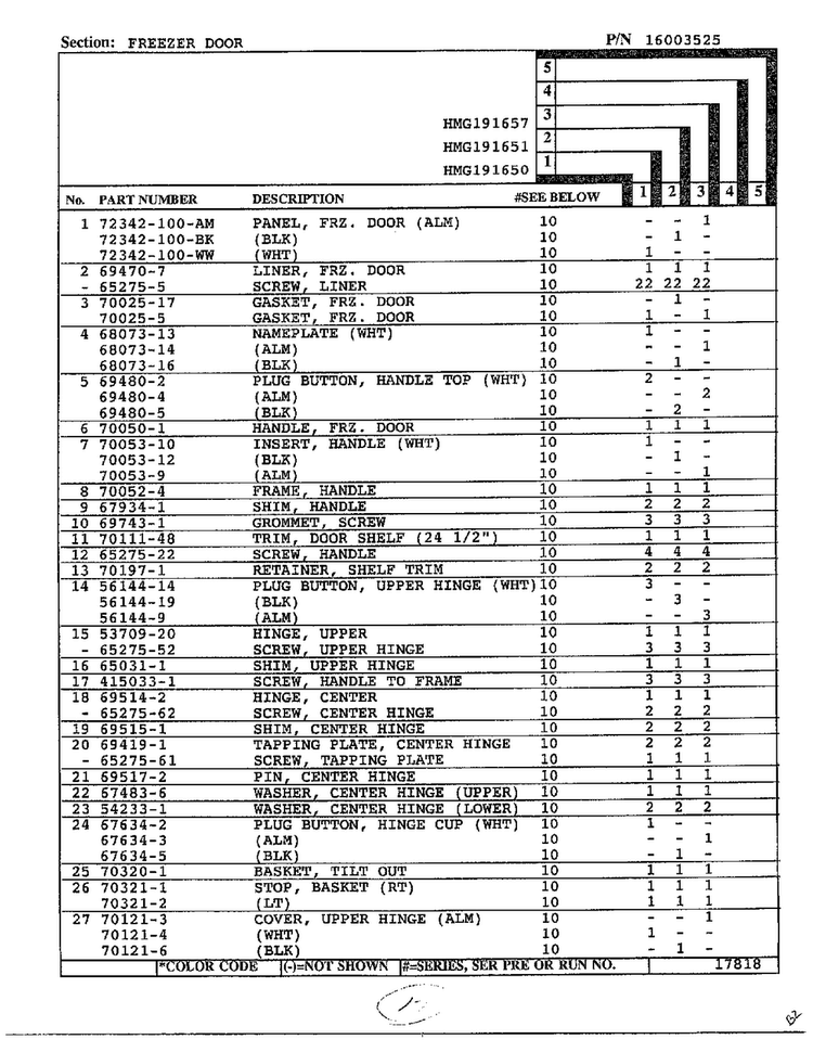 Freezer Door Page 2 Diagram and Parts List for 191650  Admiral Refrigerator