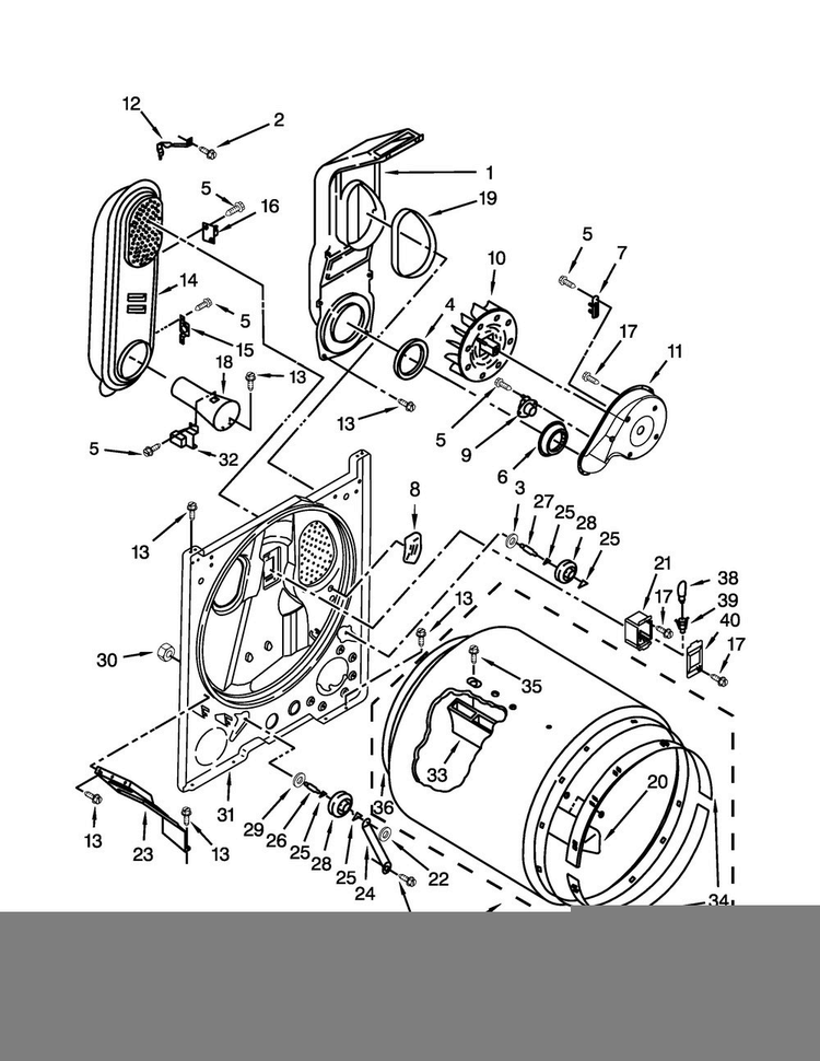 Bulkhead Parts Diagram and Parts List for MGDC555DW3  Maytag Dryer