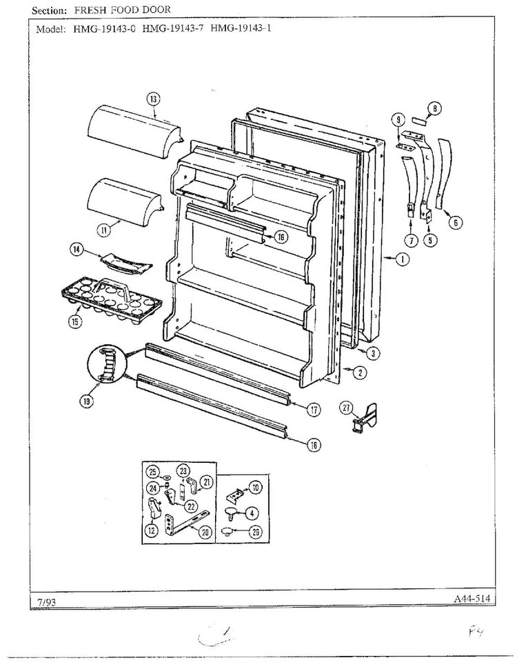 Fresh Food Door Diagram and Parts List for 19143-0B  Admiral Refrigerator