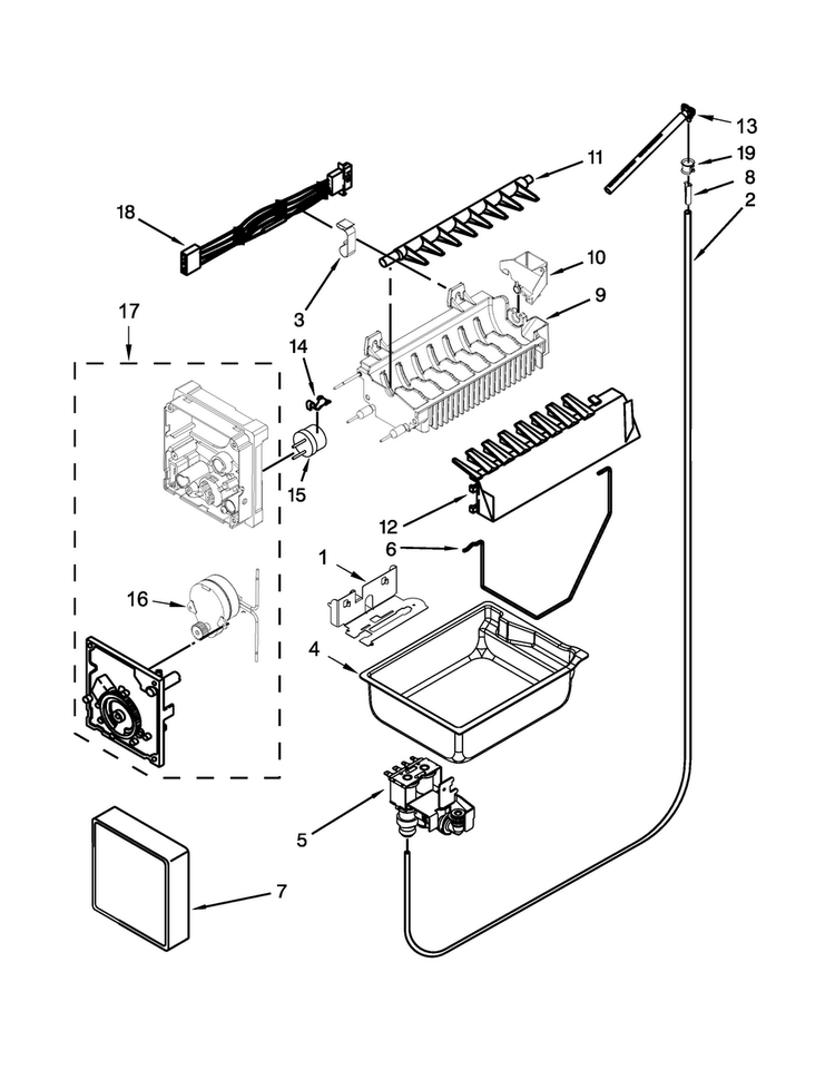 Icemaker Parts Diagram and Parts List for JFC2290RTB00  Jenn-Air Refrigerator