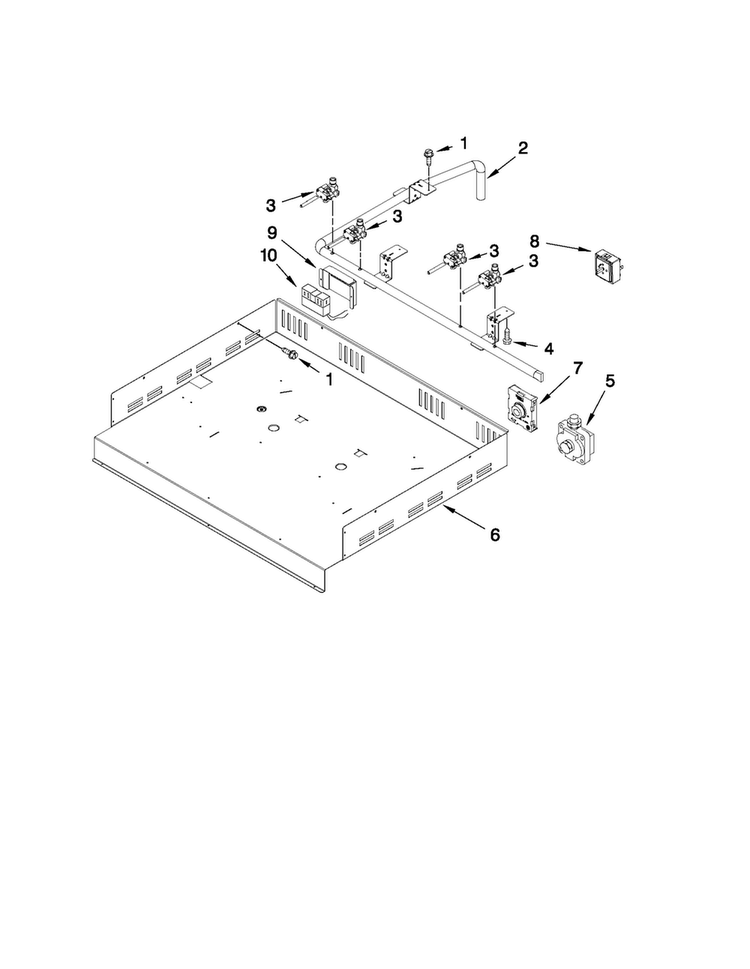 Burner Box, Gas Valves, And Switches Diagram and Parts List for JGCP648ADP12  Jenn-Air Cooktop