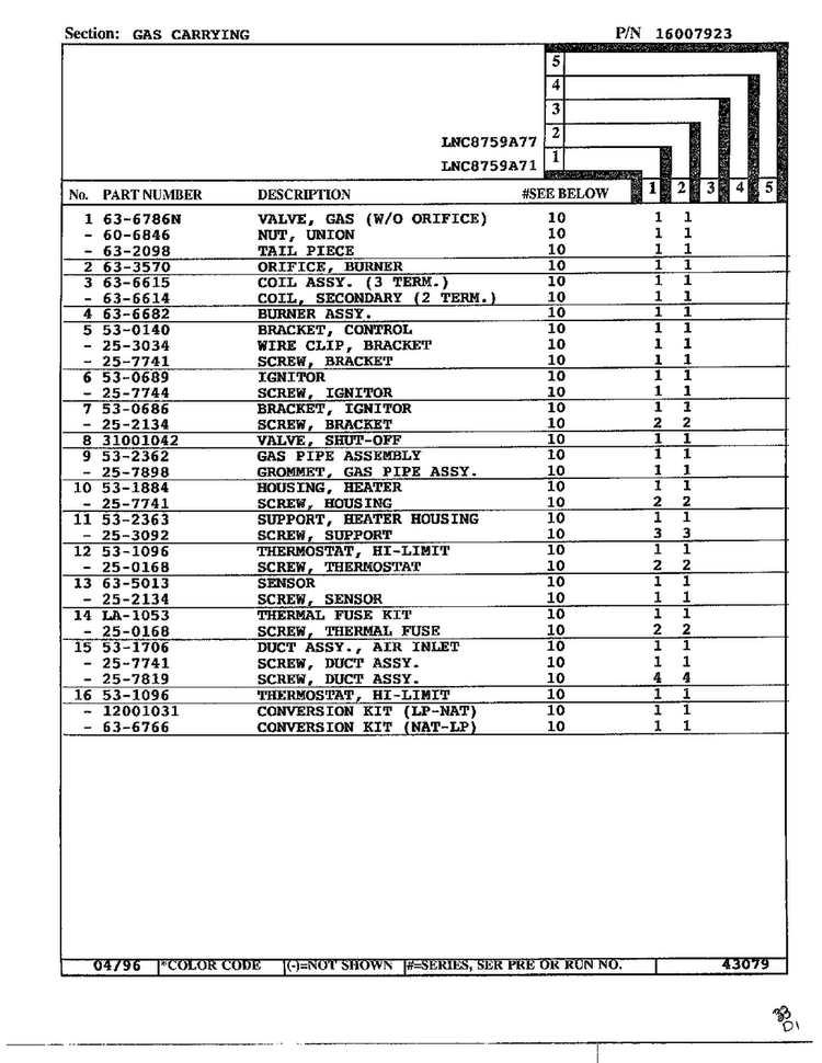 Gas Carrying Page 2 Diagram and Parts List for LNC-8759A77  Maytag Dryer