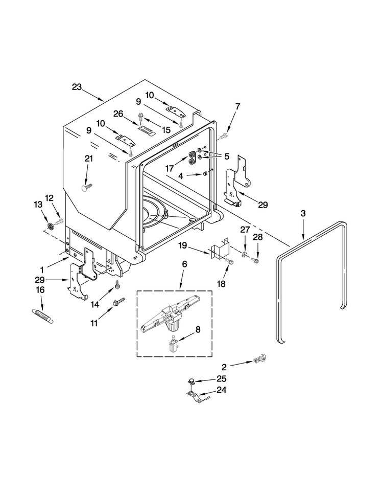 Tub And Frame Parts Diagram and Parts List for MDB6709AWQ0  Maytag Dishwasher
