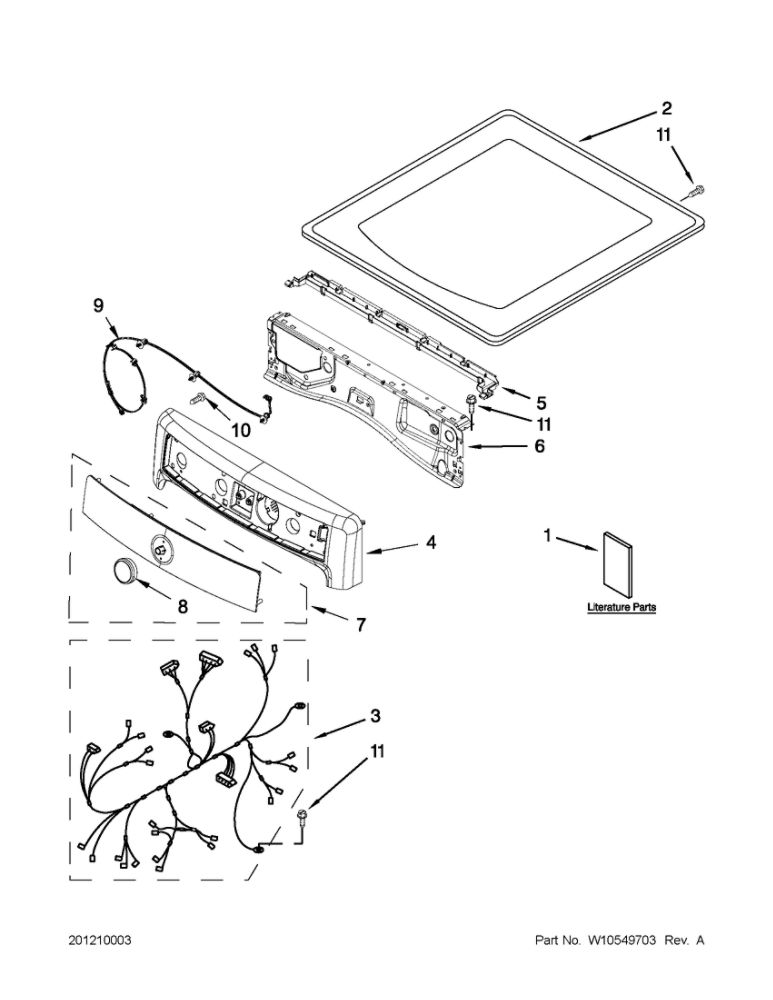 Top And Console Parts Diagram and Parts List for MGD8000AW0  Maytag Dryer