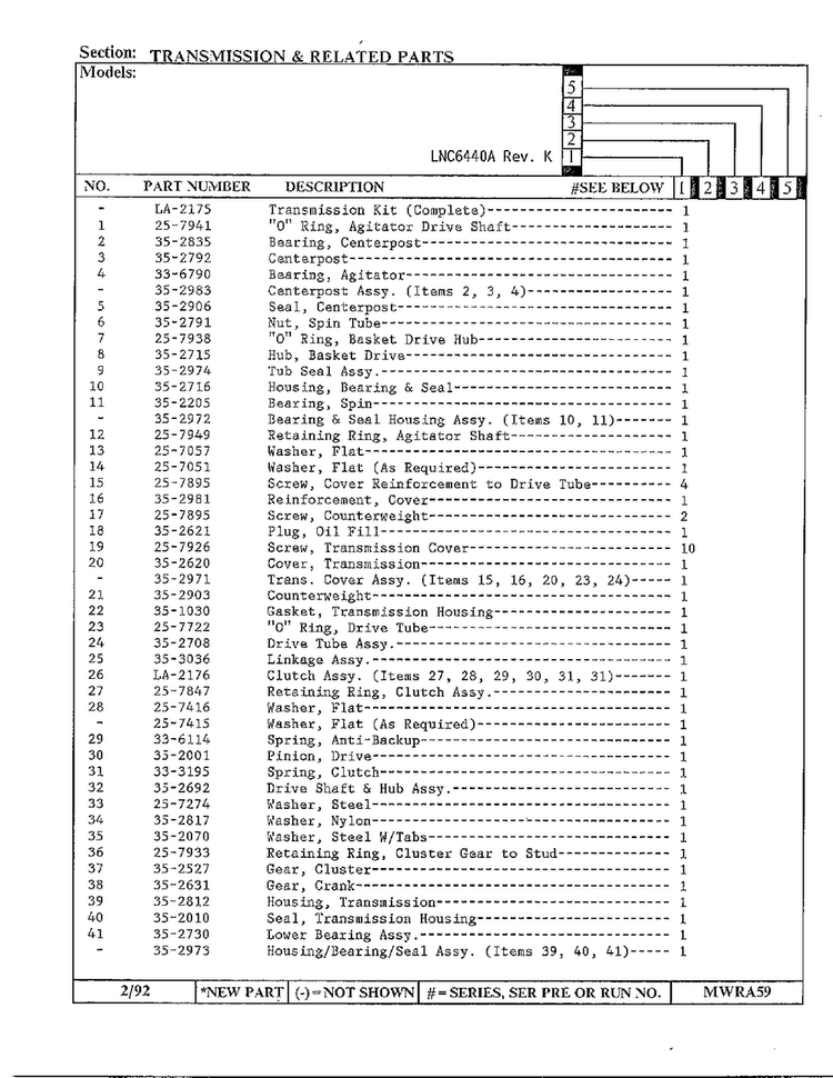 Transmission And Related Parts Page 2 Diagram and Parts List for 6440A REV K Norge Washer