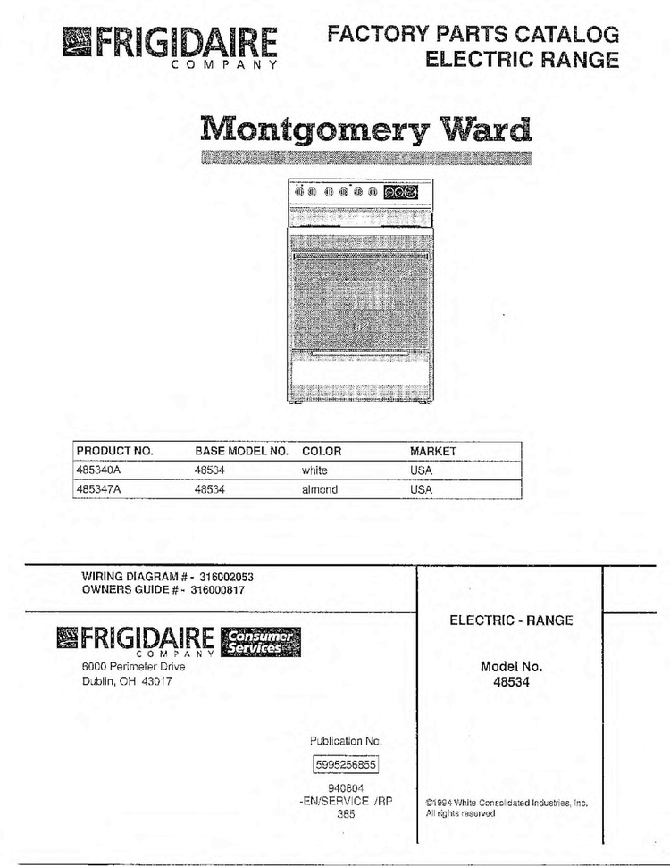 Electric Range/front Cover Diagram and Parts List for 485340A  Admiral Range