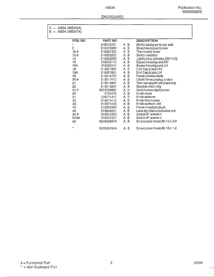 Backguard Page 2 Diagram and Parts List for 485340A  Admiral Range