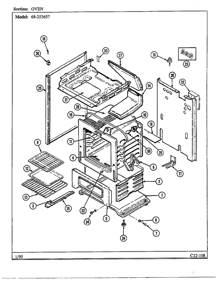 Oven Diagram and Parts List for 68-253657  Magic Chef Range