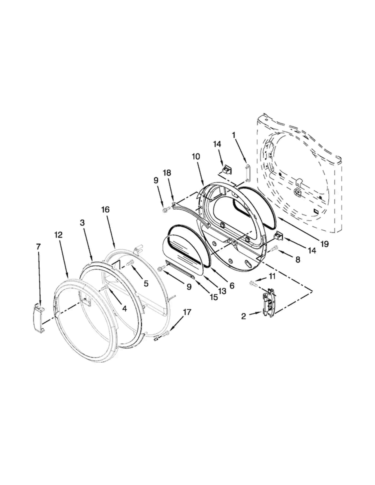 Door Parts Diagram and Parts List for MDE25PRAZW1  Maytag Dryer
