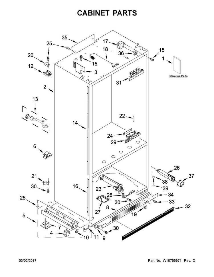 Cabinet Parts Diagram and Parts List for JF36NXFXDE00  Jenn-Air Refrigerator