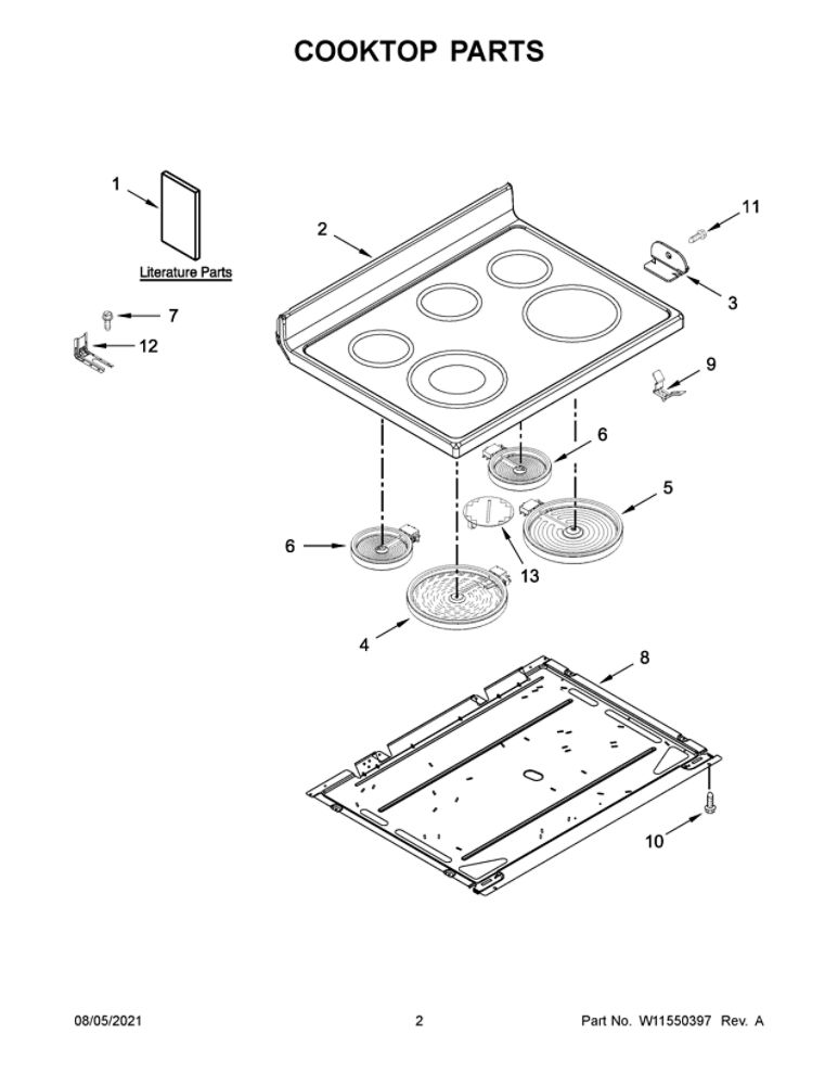 Cooktop Parts Diagram and Parts List for YMER6600FZ3  Maytag Range