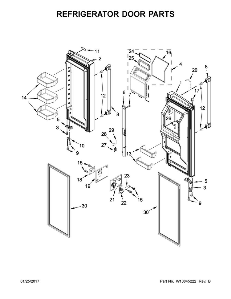 Refrigerator Door Parts Diagram and Parts List for MFT2778EEZ01  Maytag Refrigerator