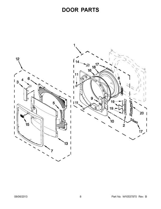 05 - Door Parts Diagram and Parts List for YMED9000YG3  Maytag Dryer