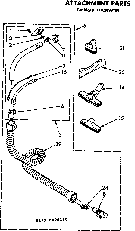 Attachment Parts Diagram and Parts List for 1162098180  Kenmore Canister Vacuum