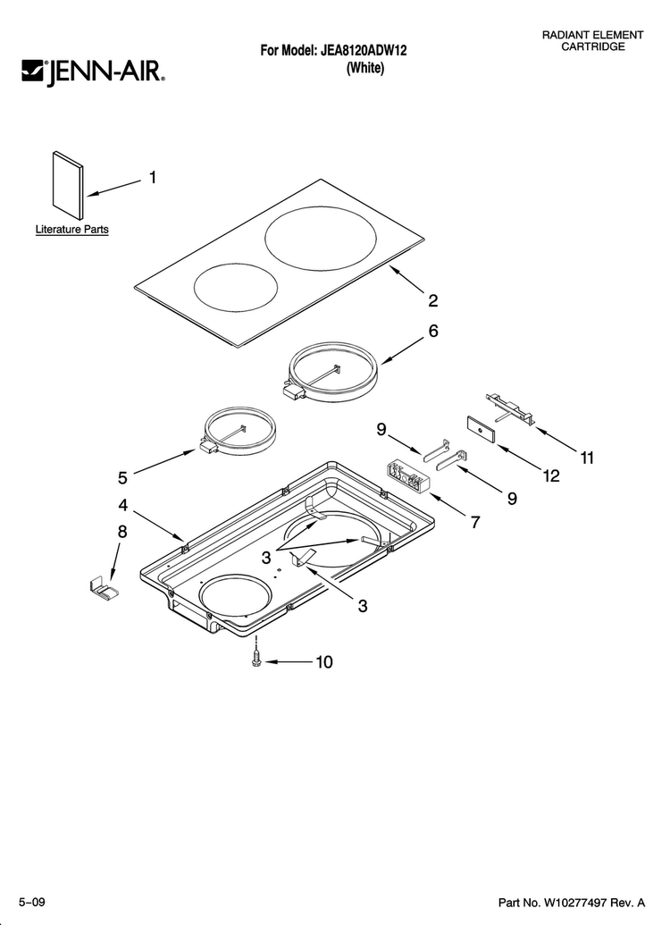 Glass Cartridge Diagram and Parts List for JEA8120ADW12  Jenn-Air Range