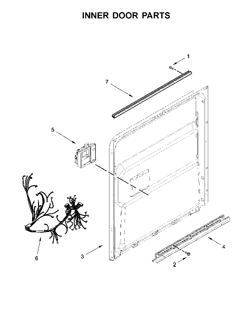 Inner Door Parts Diagram and Parts List for 66514719N710  Kenmore Dishwasher