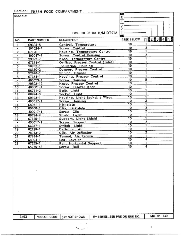 Fresh Food Compartment Page 2 Diagram and Parts List for 50103-0A  Admiral Refrigerator