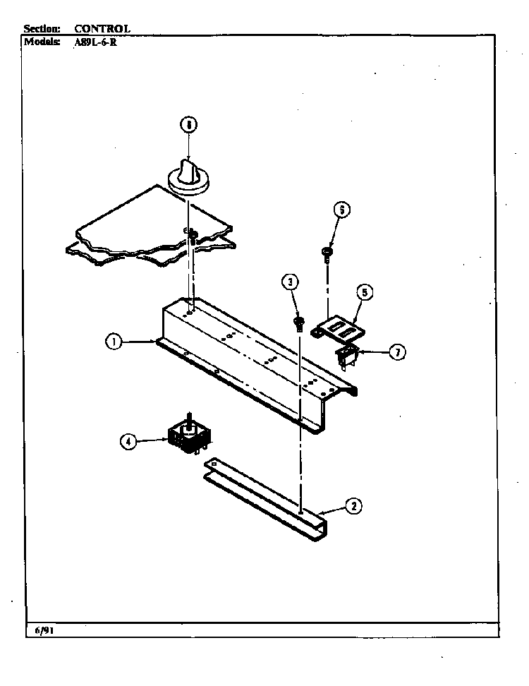 Control System Diagram and Parts List for A89L-6-R  Admiral Cooktop