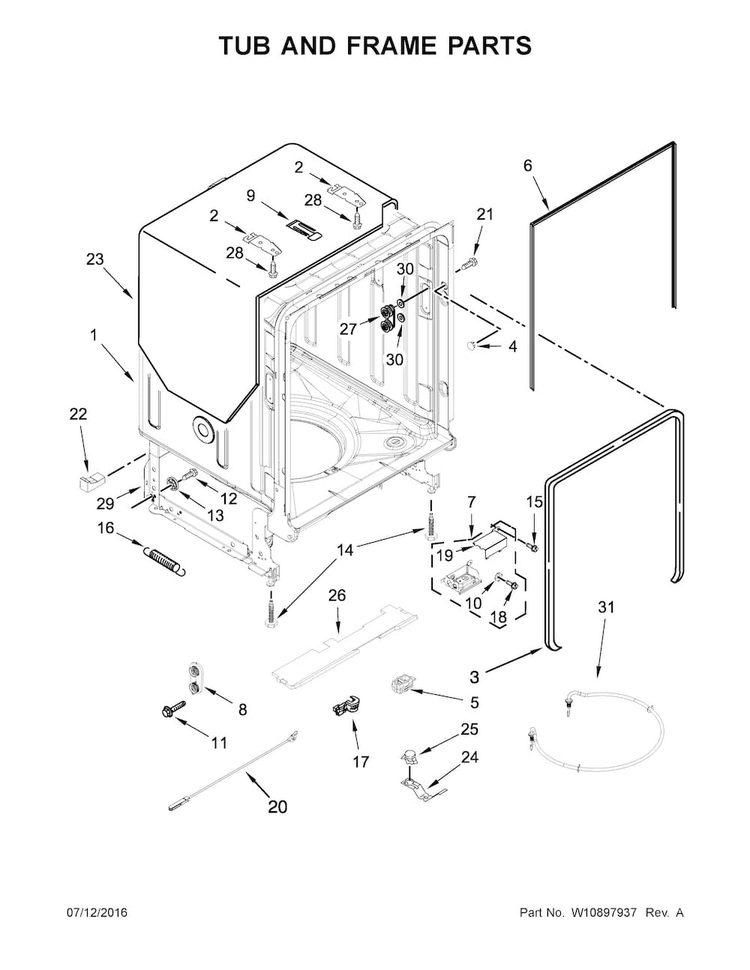 Tub And Frame Parts Diagram and Parts List for MDB4949SDH3  Maytag Dishwasher