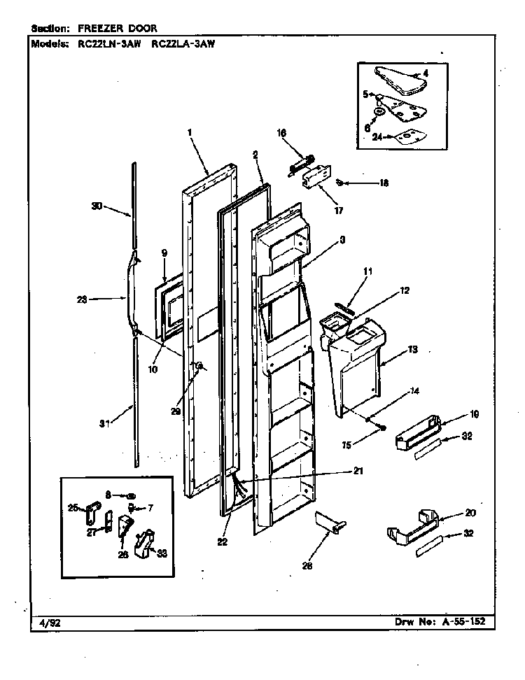 Freezer Door Diagram and Parts List for RC22LN-3AW CS32A Magic Chef Refrigerator