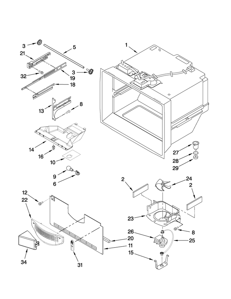 Freezer Liner Parts Diagram and Parts List for MBF1956KEB4  Maytag Refrigerator