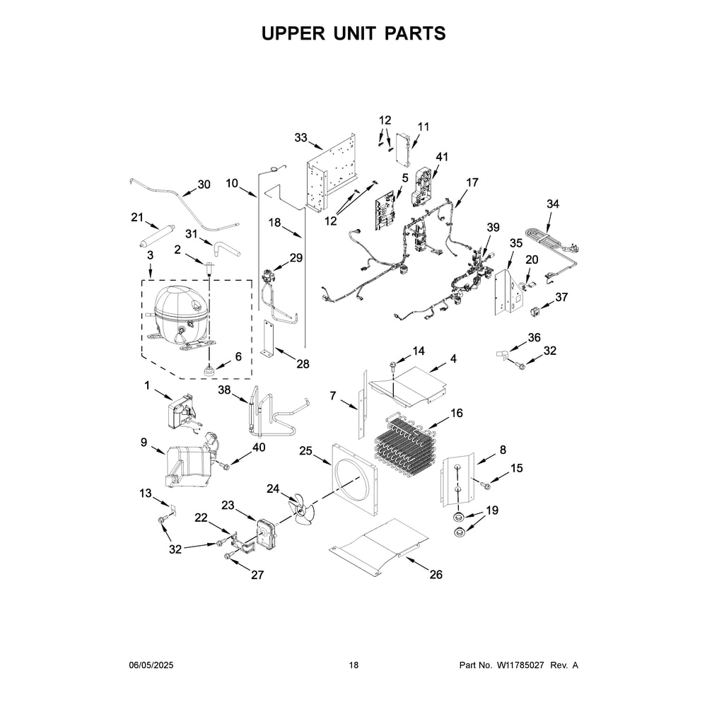 Upper Unit Parts Diagram and Parts List for JB36NXFXLE25  Jenn-Air Refrigerator