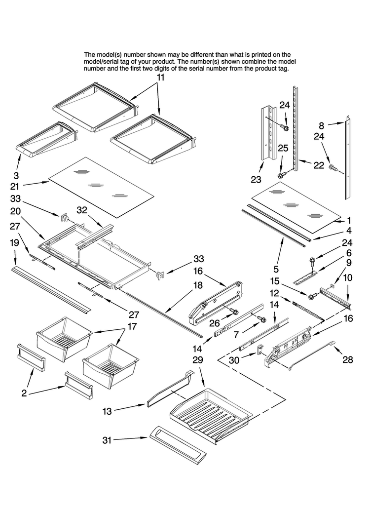 Shelf Parts Diagram and Parts List for MFI2569VEB0  Maytag Refrigerator