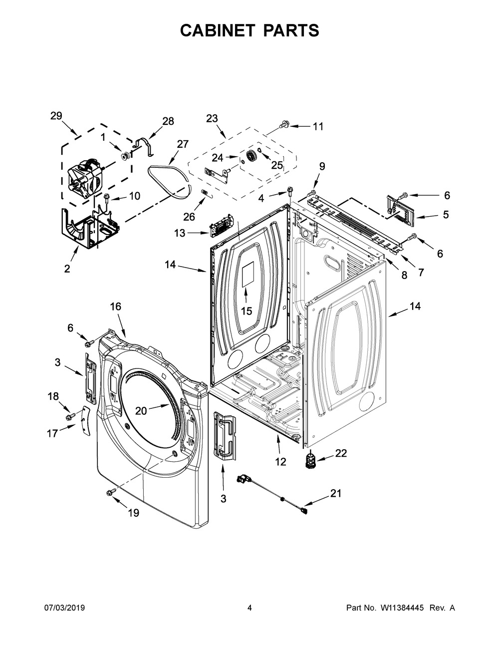 Cabinet Parts Diagram and Parts List for NED5800HW0  Maytag Dryer