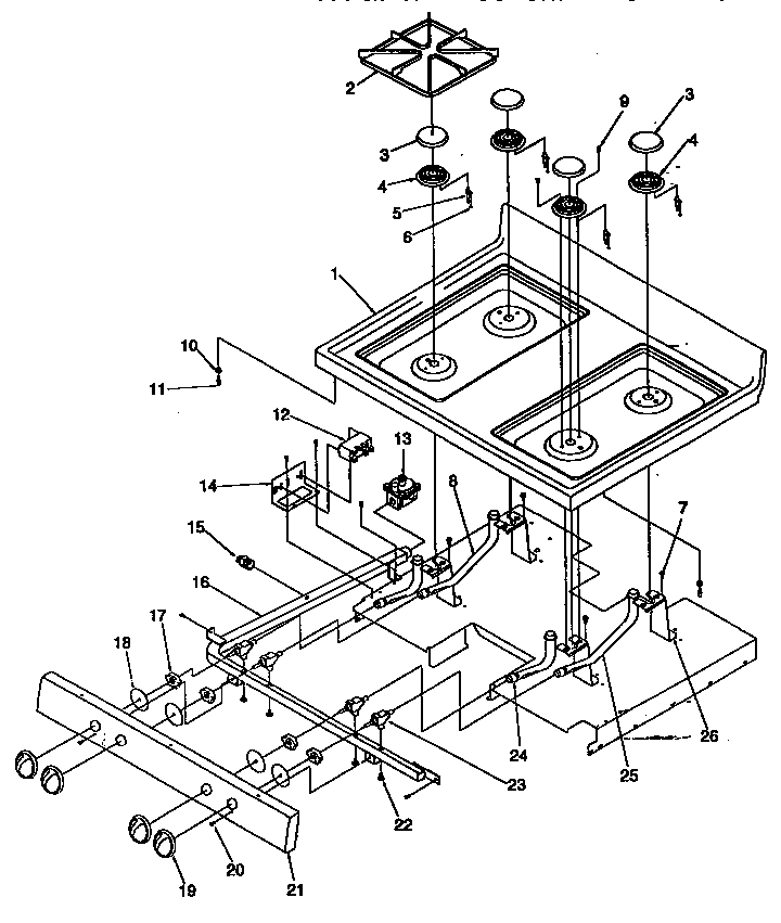 Main Top Diagram and Parts List for ARG7200L-P1143323NL  Amana Range