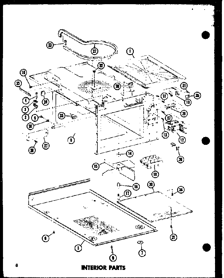 Interior Parts Diagram and Parts List for ML-3 P72909-3M Amana Microwave