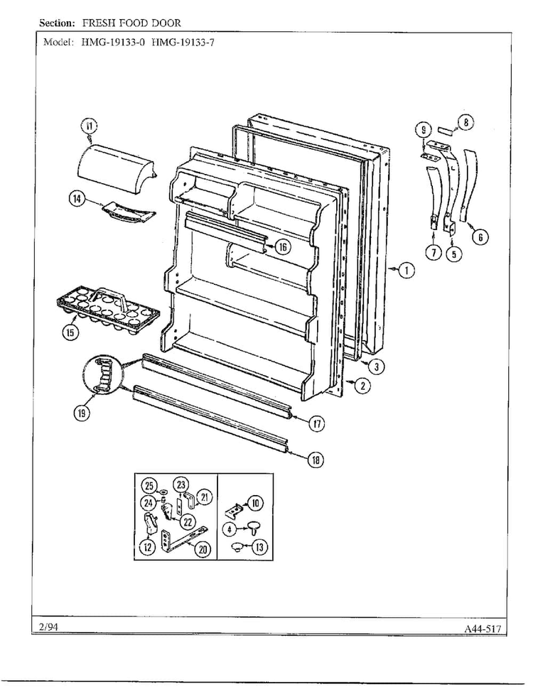 Fresh Food Door Diagram and Parts List for 19133-0A  Admiral Refrigerator